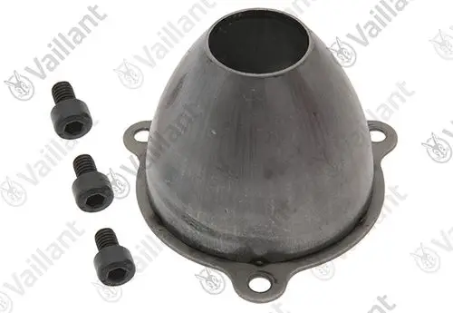 Vaillant Luftdüse aus Metall in konischer Form mit drei dazugehörigen Schrauben zur Befestigung.